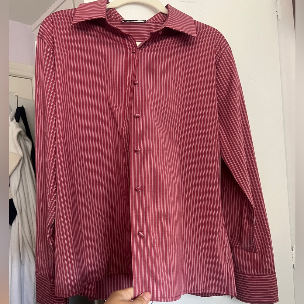 Women’s Red Striped Button-Up Shirt